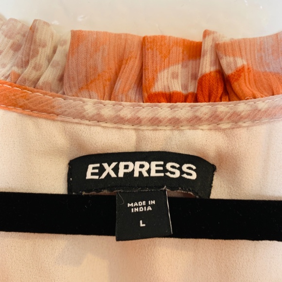 Express Mini Shift Dress Womens Size Large Floral Ruffle Neck Tiered Boho Fairy - Picture 3 of 11